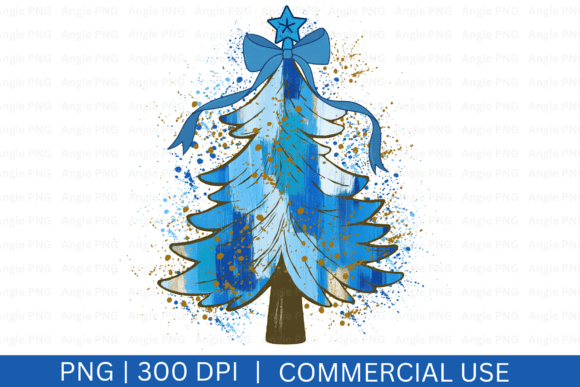 Blue Brushstrokes Christmas Tree PNG: Graphics for Crafts & Content
