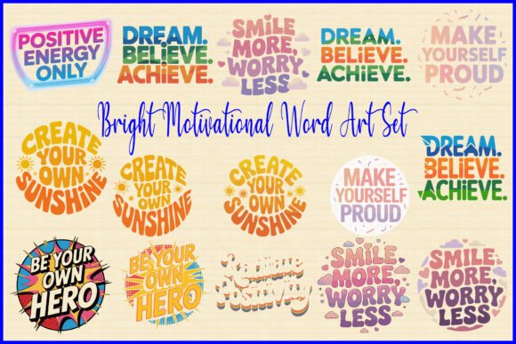 Bright Motivational Word Art Set: Graphics for Crafts & Brand Projects
