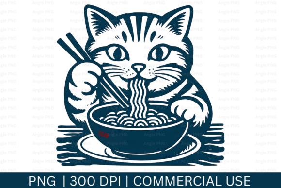 Cat Eating Ramen Noodle Graphics for Crafts