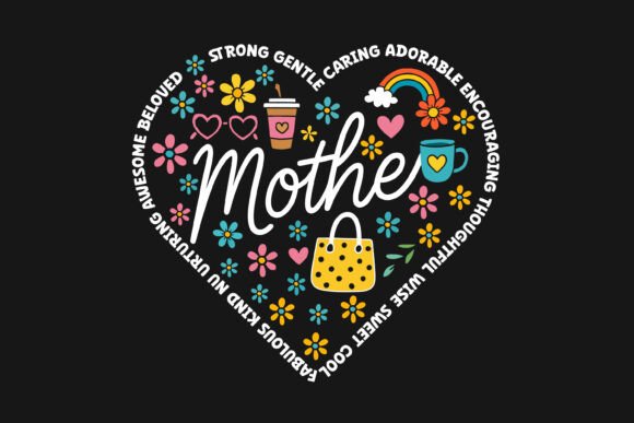 Colorful Heart Mother Word Art Graphics for Crafts