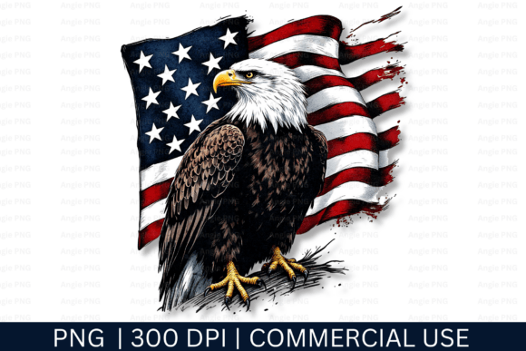 Eagle with American Flag, 4th of July Graphics for Crafts