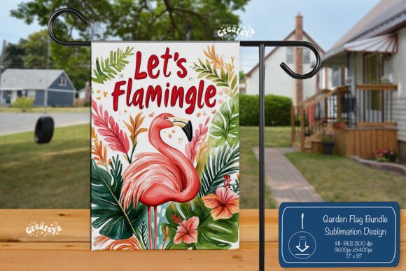 Flamingo Summer Garden Flag Graphics for Crafts