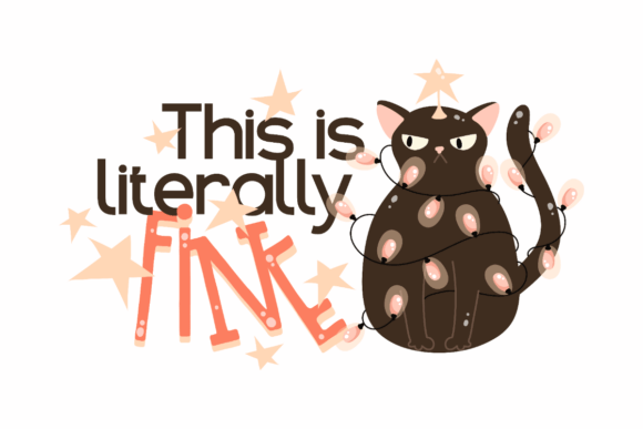 Literally Fine Graphics: Cat with Christmas Lights for Crafts