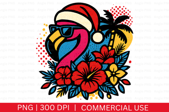 Retro Christmas Flamingo PNG: Graphics for Crafts-Driven Branding