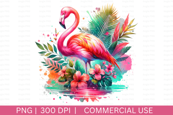 Summer Watercolor Pink Flamingo Graphics for Crafts