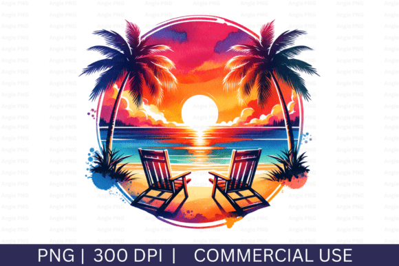 Tropical Watercolor Summer Beach Graphics for Crafts
