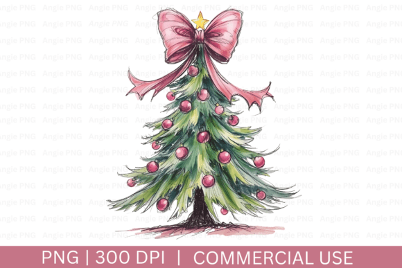 Whimsical Preppy Pink Christmas Tree Graphics